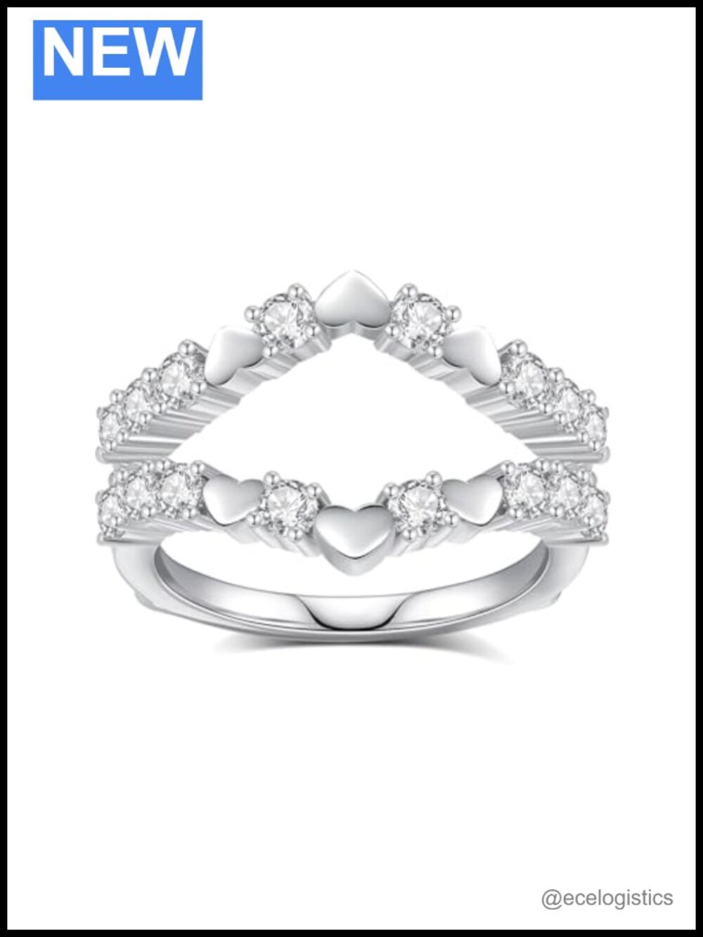 Moissanite Ring Enhancer, Curved Guard Ring, Sterling Silver Plated 18K White